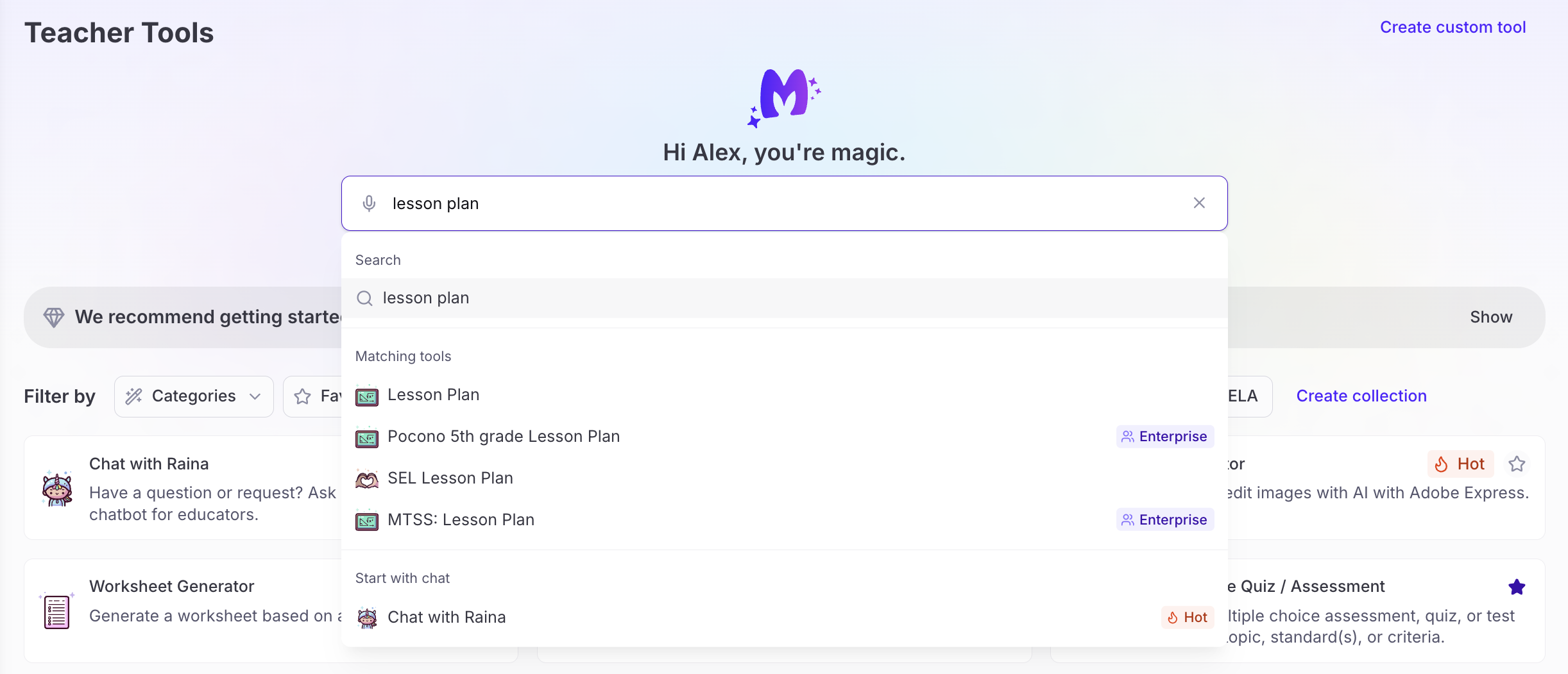 Screenshot of search bar showing a smarter 'lesson plan' search