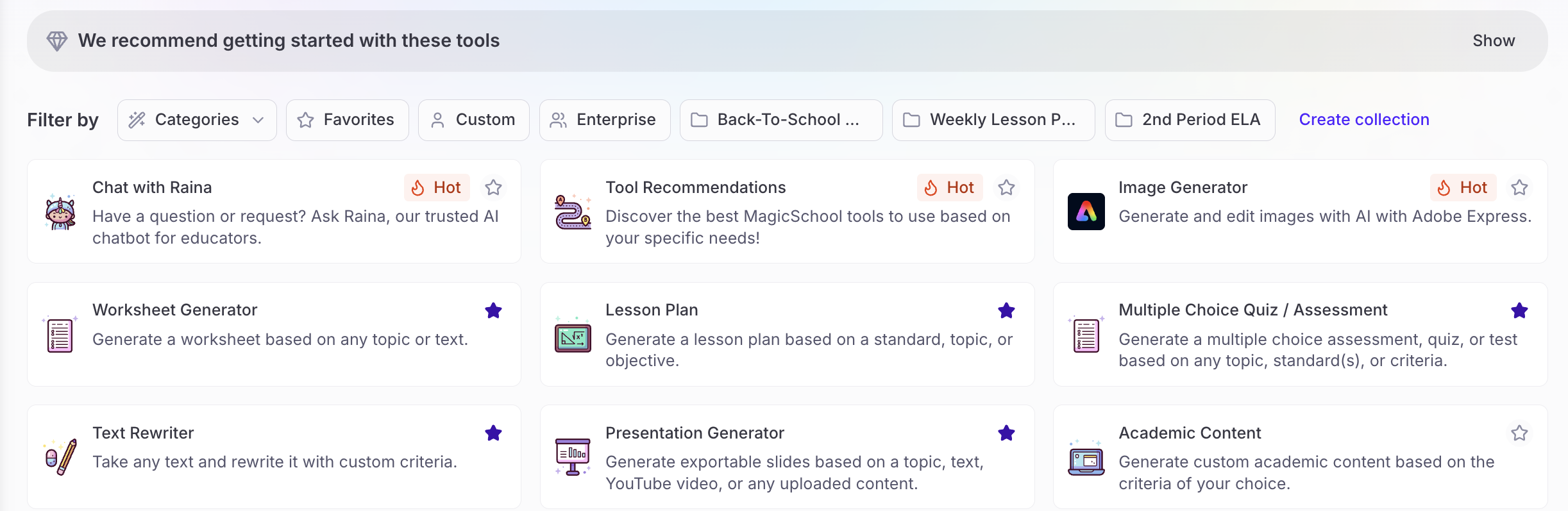 Screenshot of Teacher Tools page showing updated layout and interface 