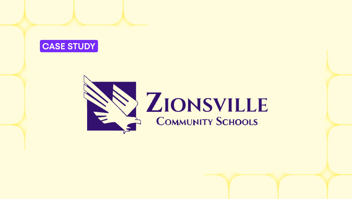 Purple card with text: Case Study Zionsville Community Schools