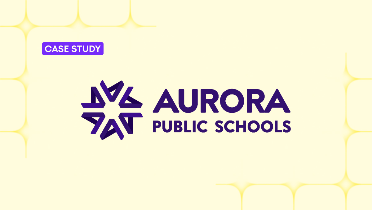 Stylized blue background with stars with copy on top: Case Study, Aurora Public Schools