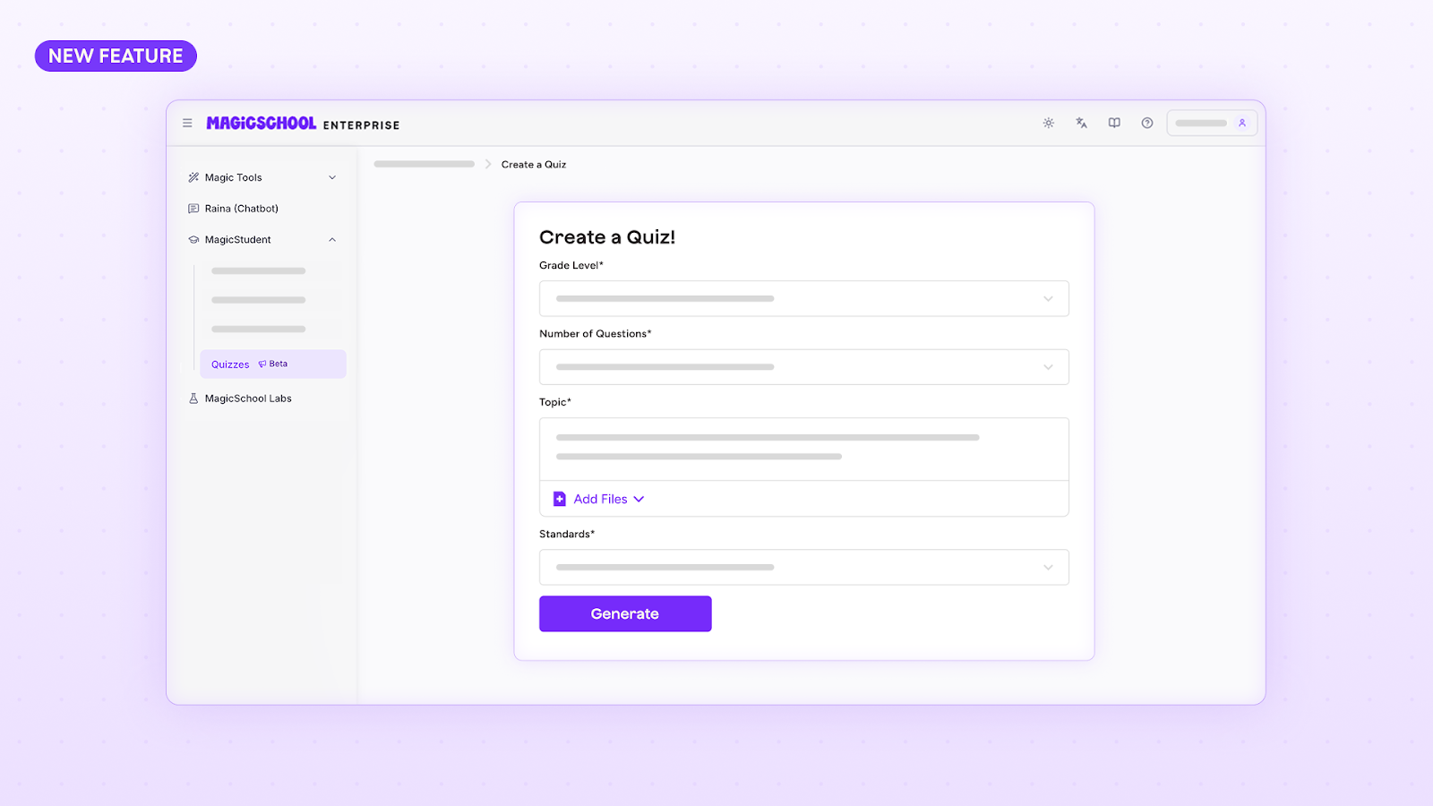 Stylized graphic of MagicQuizzes teacher user interface creating a quiz.
