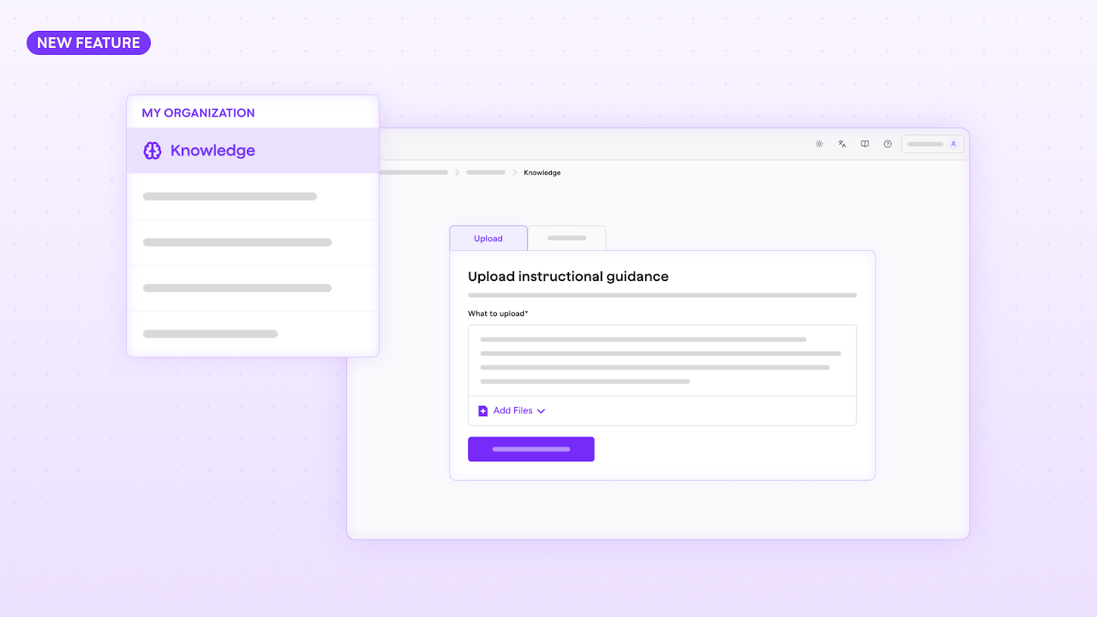 Stylized graphic of Org Admin Knowledge user interface.