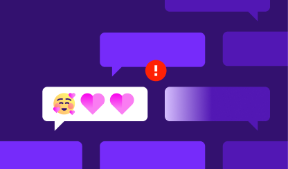 Illustration of chat bubbles with heart emojis and an alert icon, representing AI safety, student communication monitoring