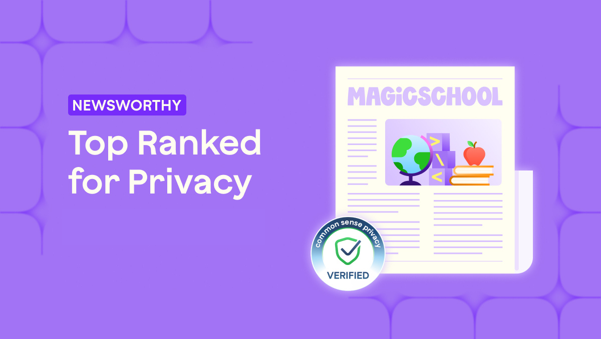 Illustration of a glowing yellow light bulb with a pink base floating in a soft purple sky, surrounded by clouds and abstract icons, representing ideas, creativity, and AI professional development for teachers through modern, supportive technology.