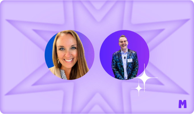 Purple background with pictures of Allen S and Karisa S from MagicSchool