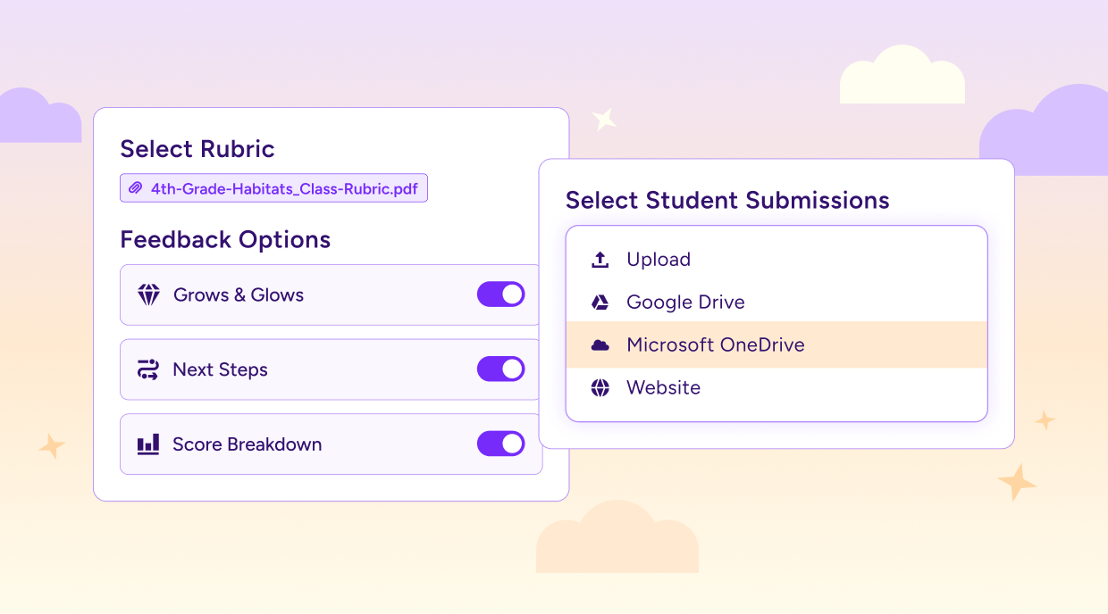stylized graphic of selecting student submissions from Microsoft OneDrive.