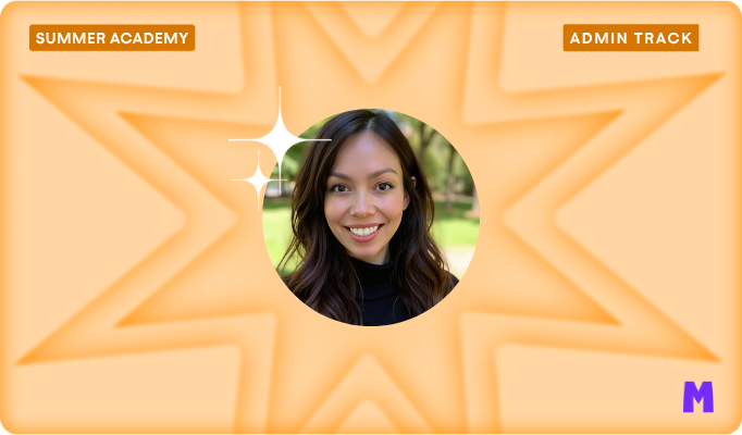 MagicSchool Summer Academy, admin track with a orange background and picture of presenter Jennifer Segovia