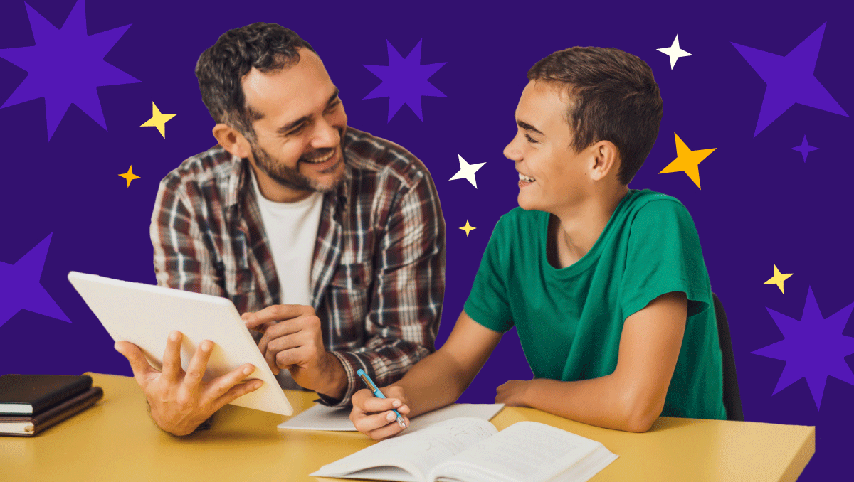 Illustration of a glowing yellow light bulb with a pink base floating in a soft purple sky, surrounded by clouds and abstract icons, representing ideas, creativity, and AI professional development for teachers through modern, supportive technology.