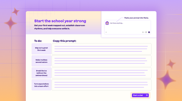 Illustration from a page of the 2026 AI Prompt Pack featuring 4 prompts to help educators start the school year strong.