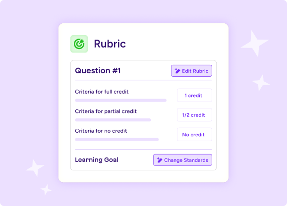 Illustration of the output from the Rubric Generator tool with options to edit the rubric or change the standards.