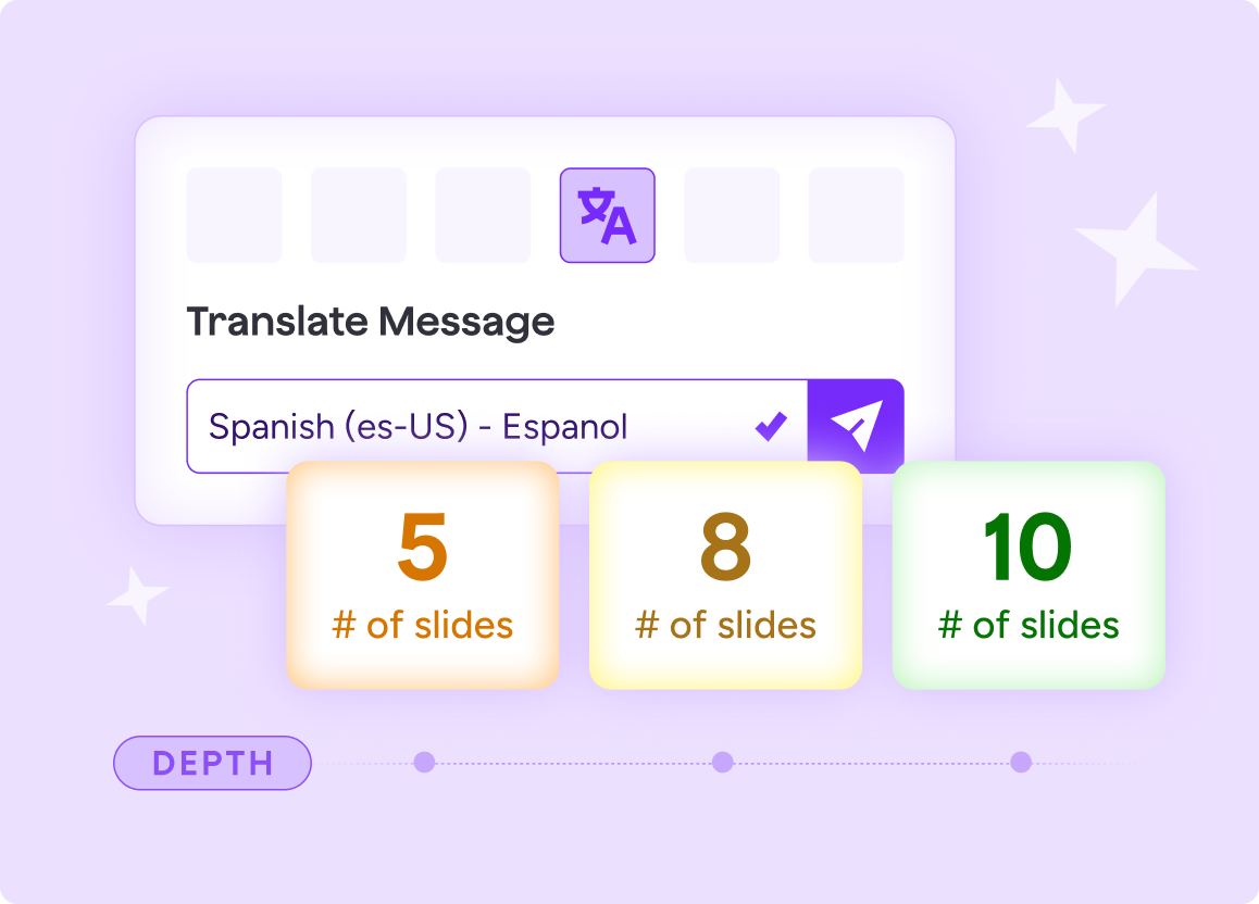 Illustration representing how teachers can differentiate their slides by translating them, changing the number of slides, changing the depth of content, and more.