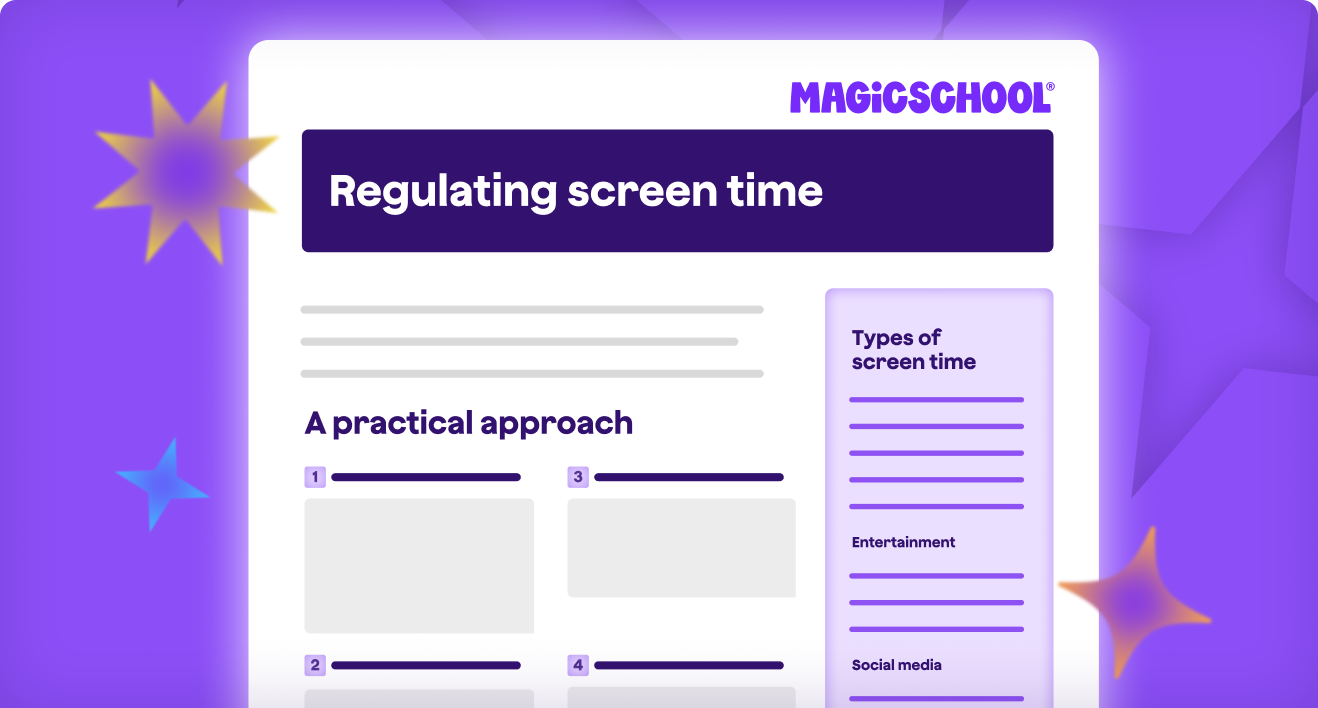 Illustration of the guide preview with text saying 'Regulating Screen Time'