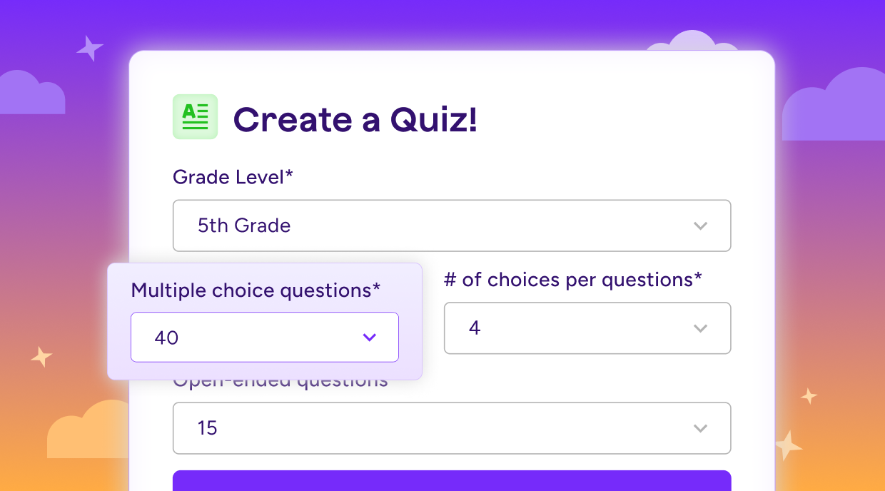 Illustration of MagicQuizzes interface showing the ability to create assessments up to 40 questions long. 