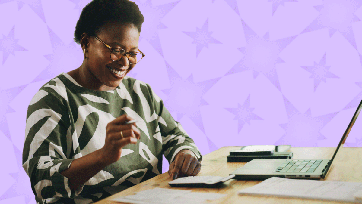 Illustration of a glowing yellow light bulb with a pink base floating in a soft purple sky, surrounded by clouds and abstract icons, representing ideas, creativity, and AI professional development for teachers through modern, supportive technology.