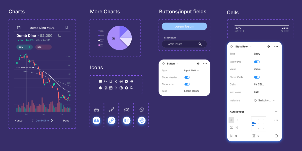 Components are elements you can reuse across your designs. They help to create and manage consistent designs across projects. In addition reusable components & their properties create a more usable and scalable design system.