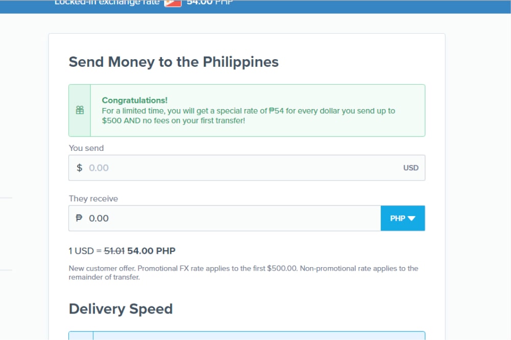 'Send money' page on Remitly's website