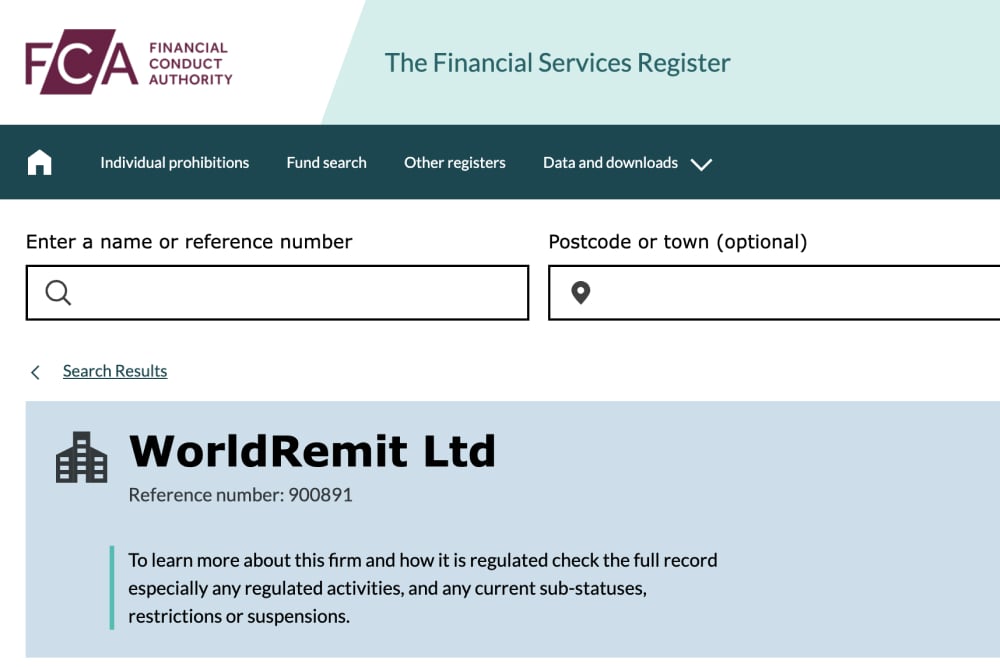 WorldRemit Ltd on the FCA register