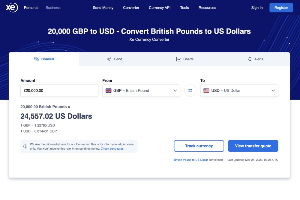 XE's currency converter tool