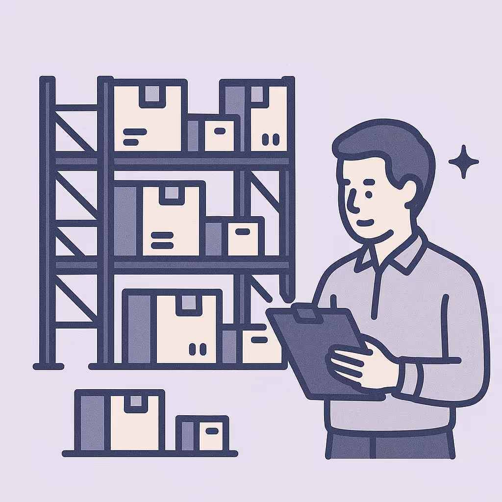 A man holding a clipboard with a stack of boxes in front of him.