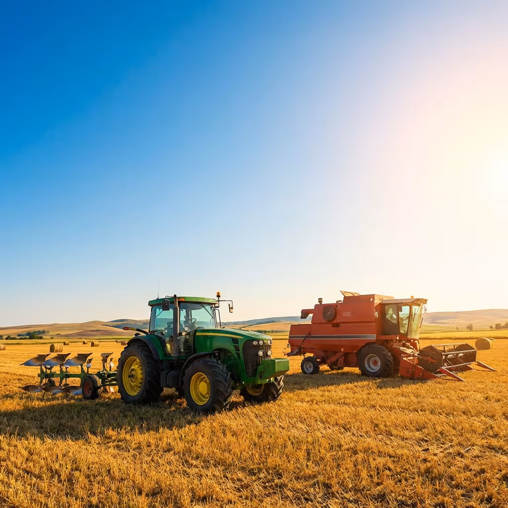 Farm equipment on a field.