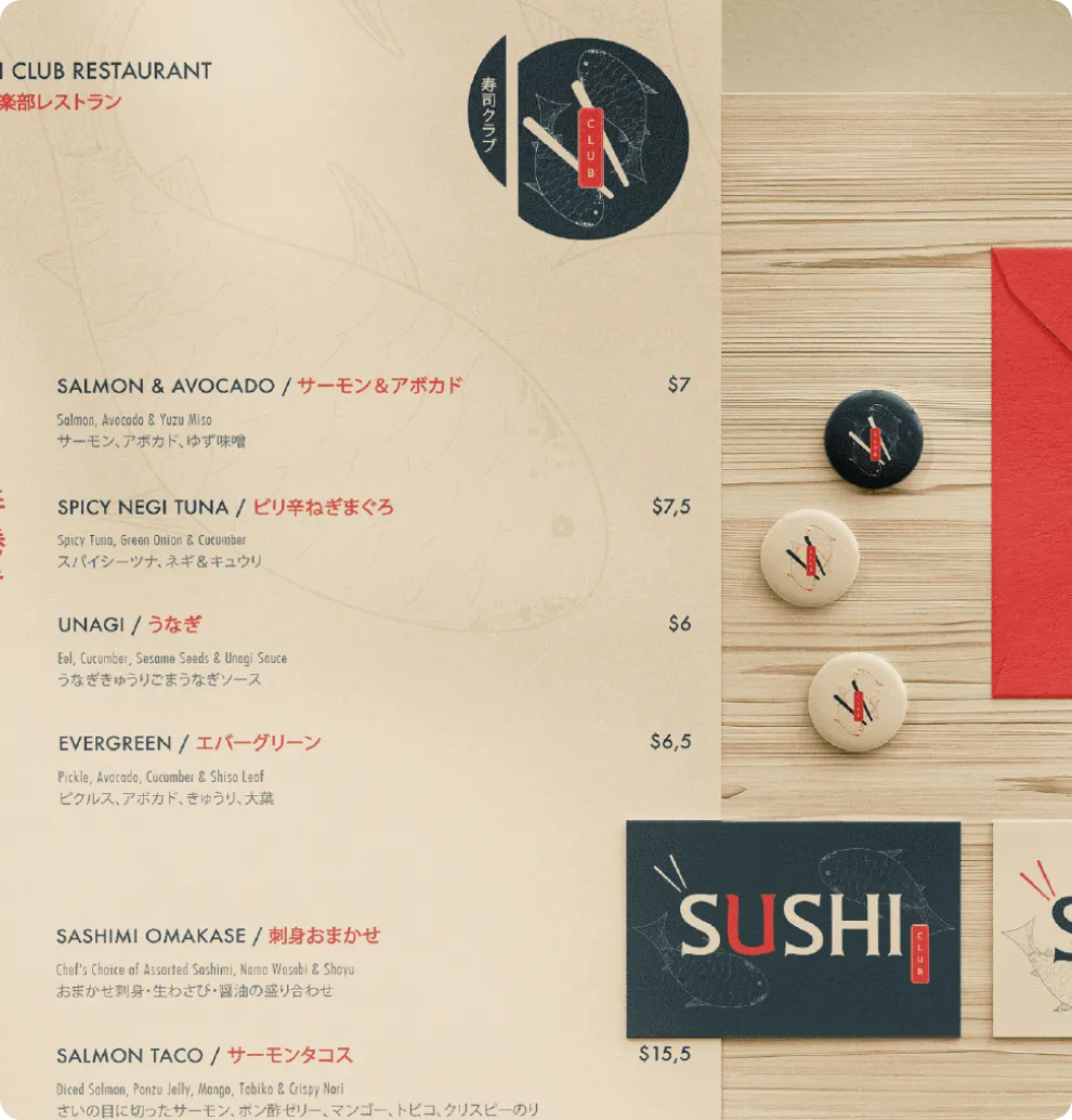 Sushi Brand Identity: Menu and Stationery Elements - Designed by Sirela
