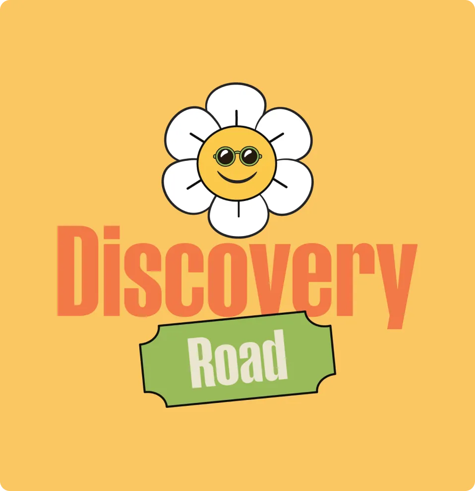 Discovery Road Podcast Logo on Orange Background