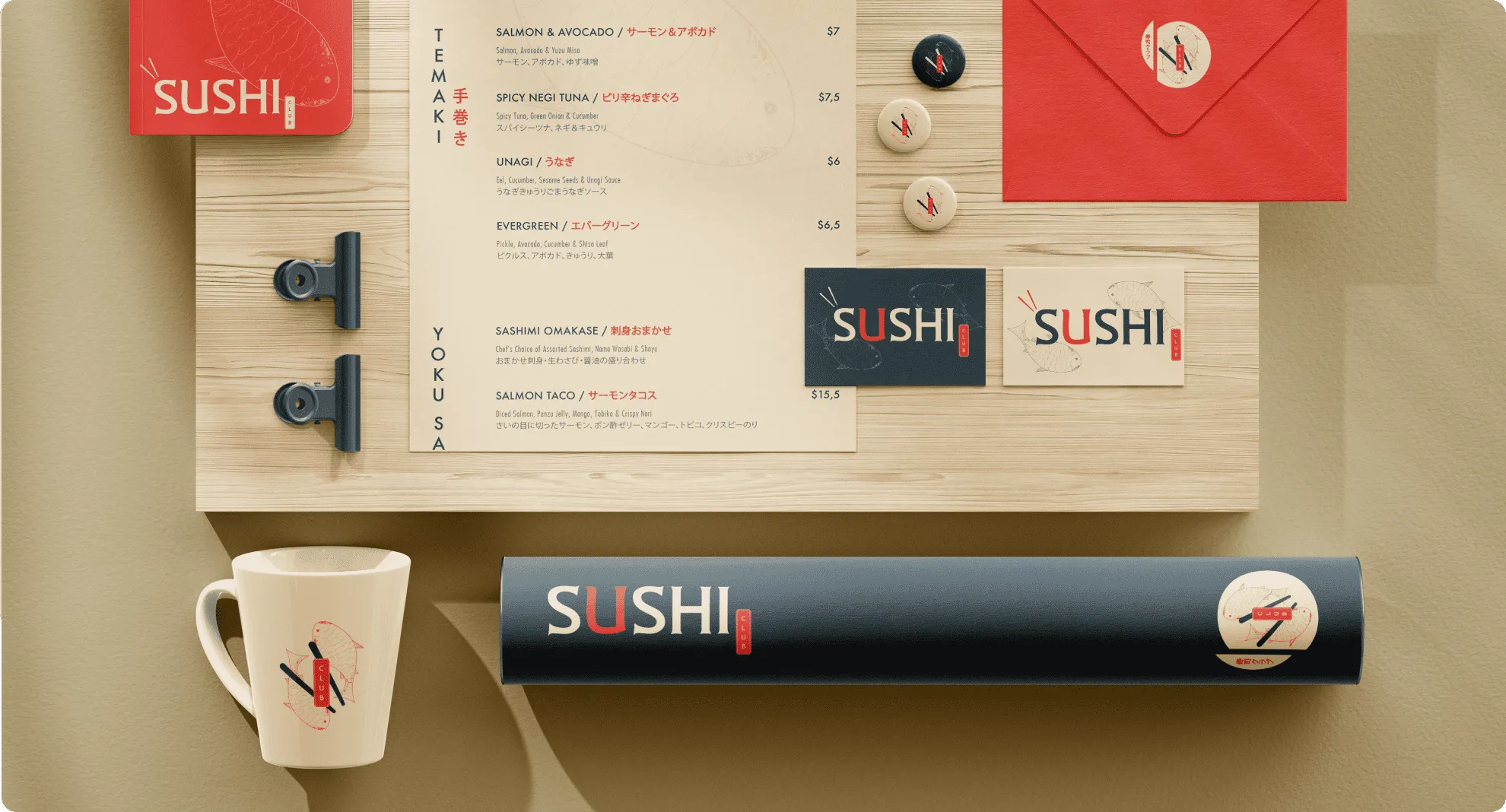 Sushi Brand Menu and Stationery Design by Sirela