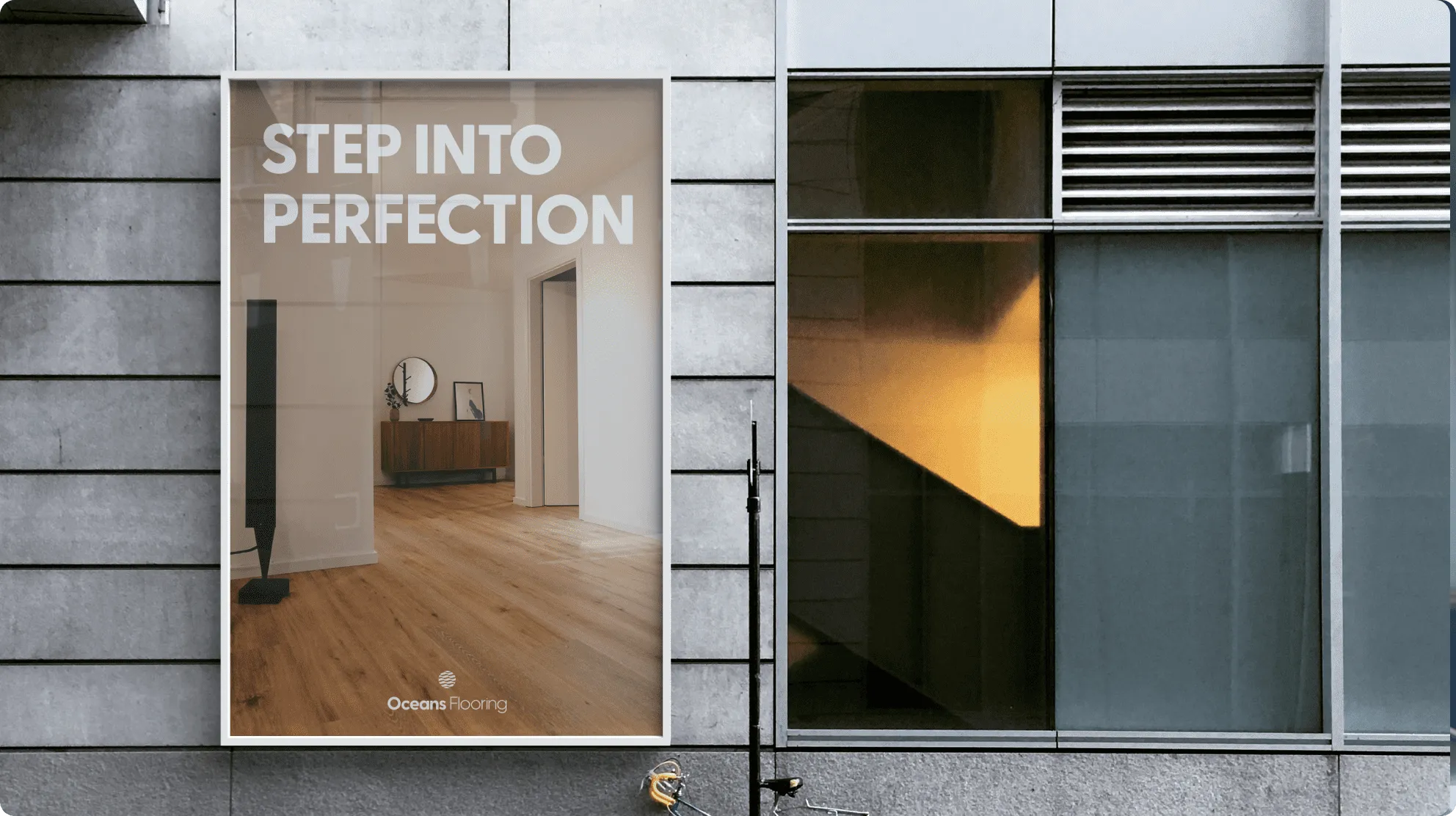 Oceans Flooring Advertisement Poster on City Wall