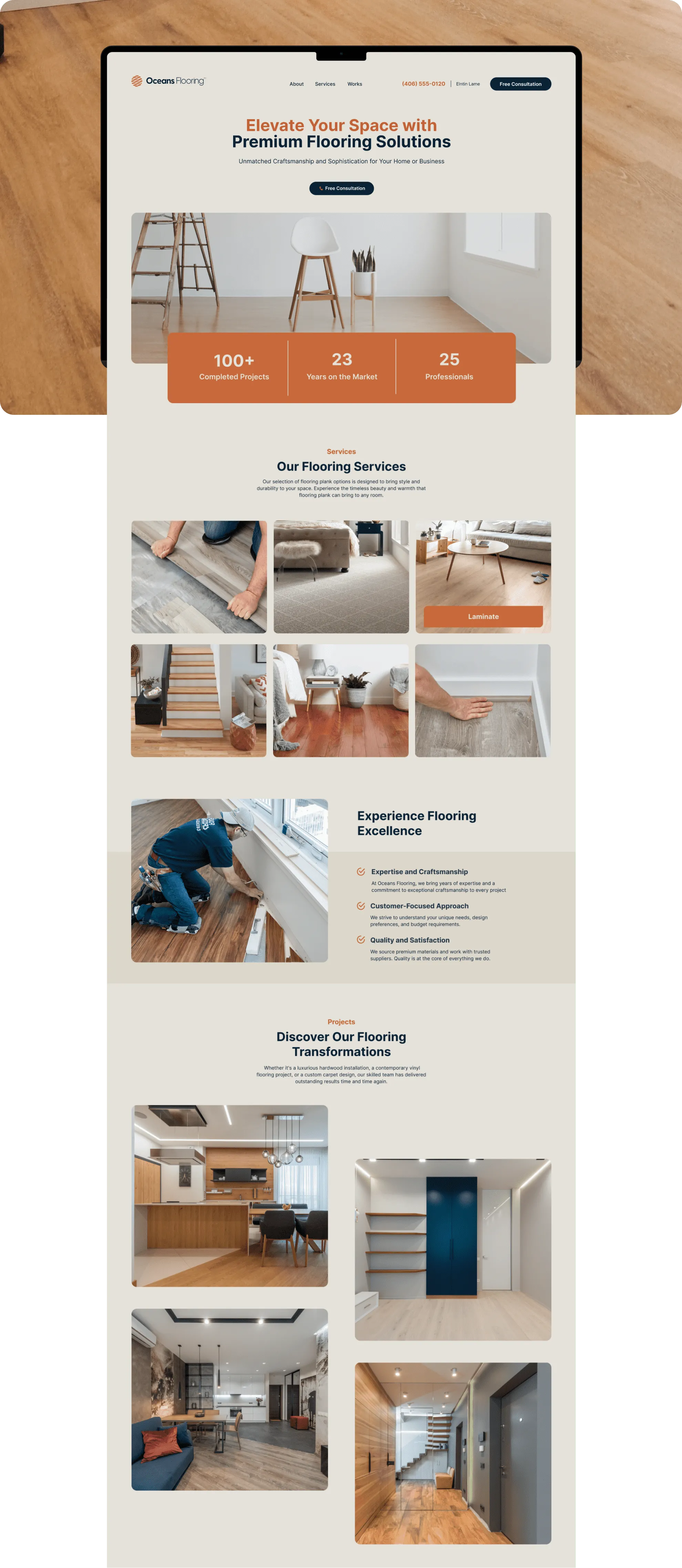 Display of the Homepage of the Oceans Flooring Website