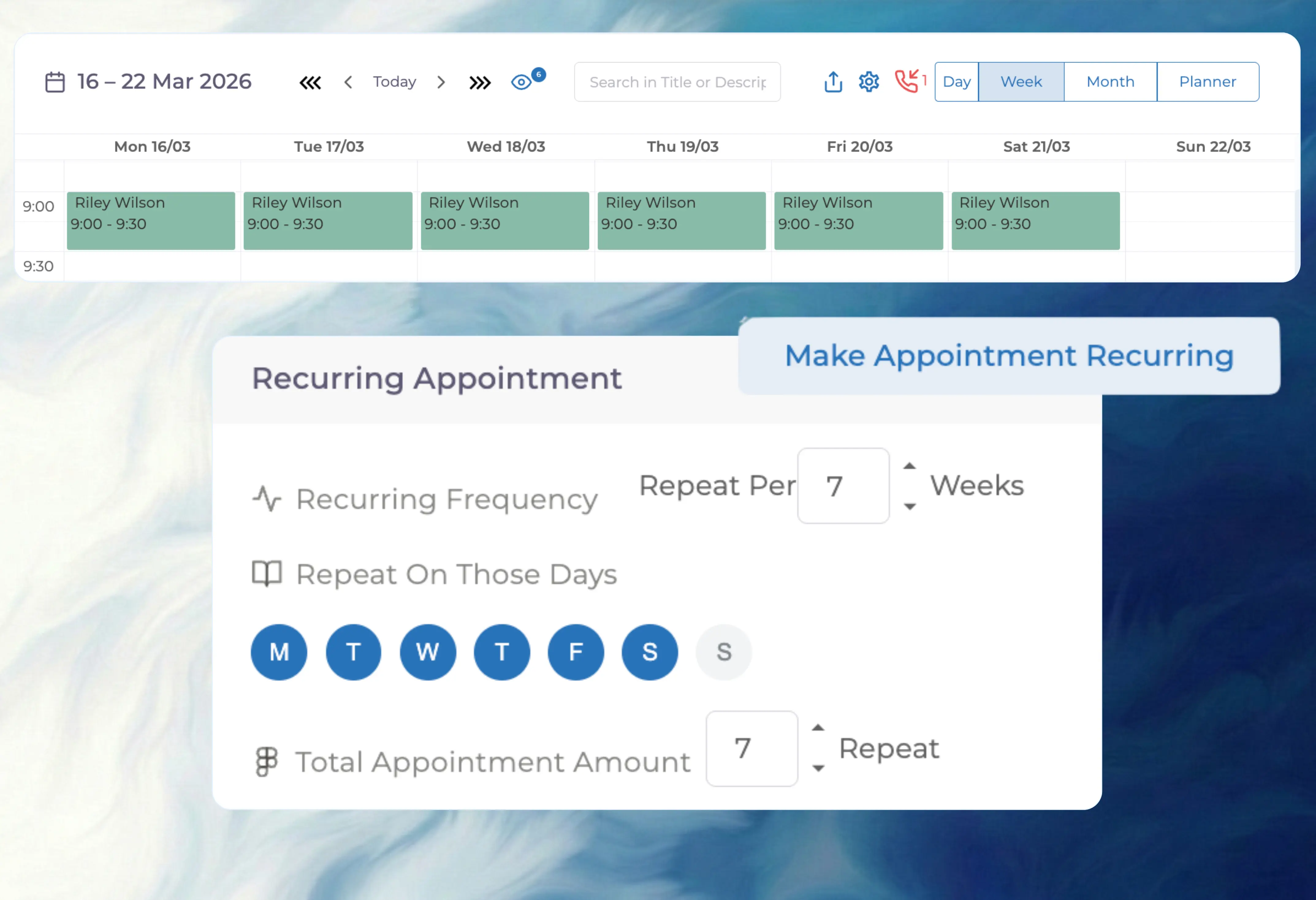 image includes Medicasimple application screenshots for Recurring Appointment Management