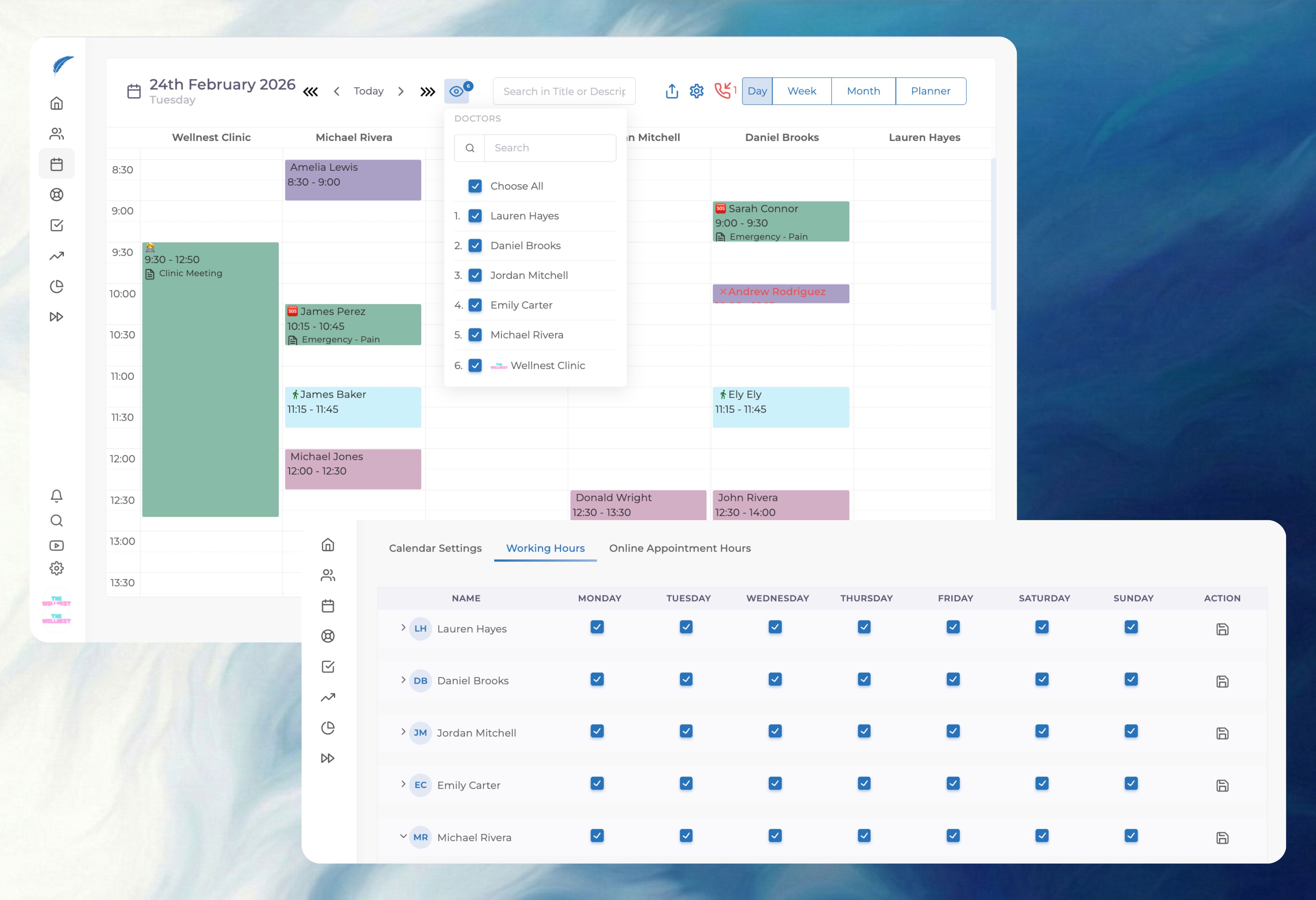 Multi-clinician dental calendar view for cleaner daily slot planning