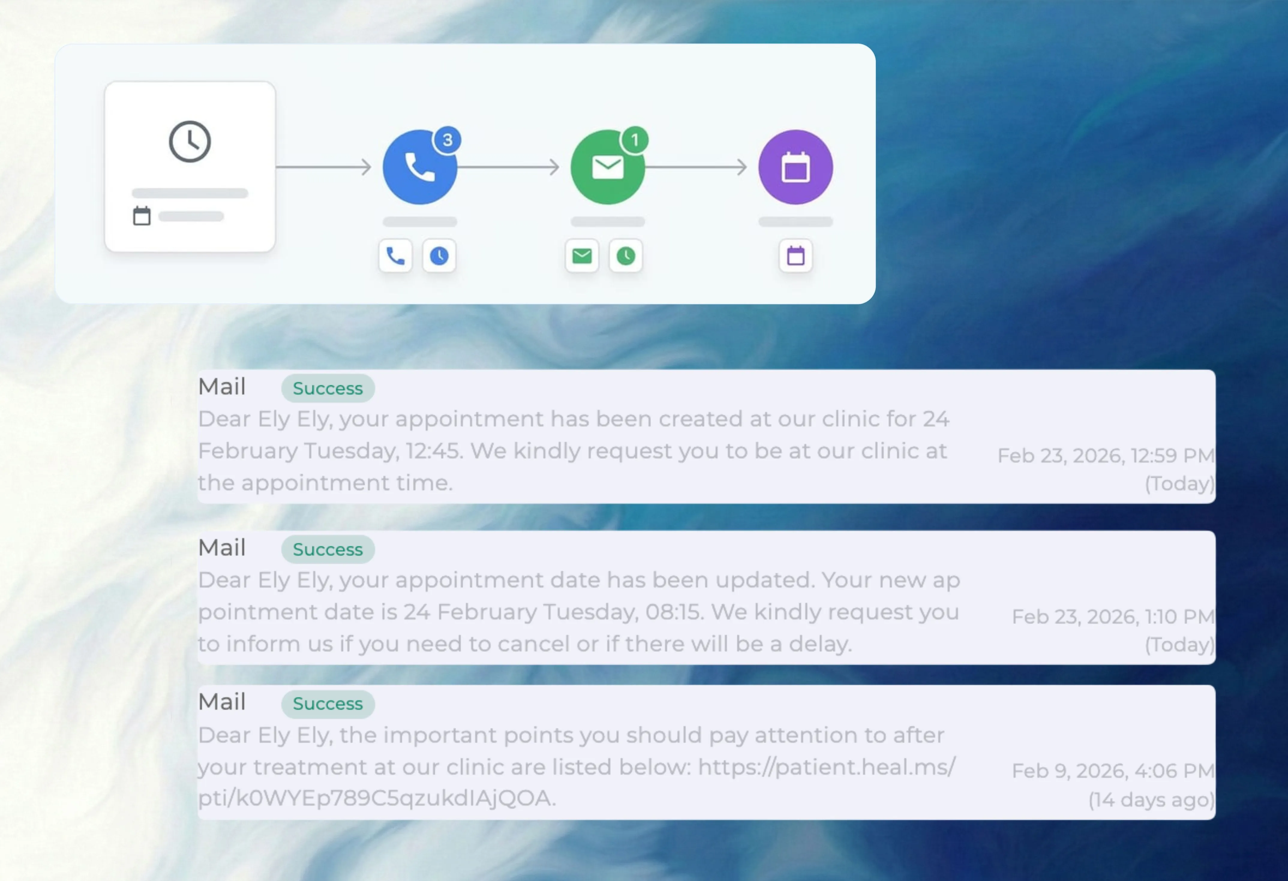 Automated dental appointment reminder workflow before visit day