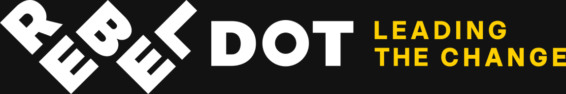 RebelDot logo with tagline, full white
