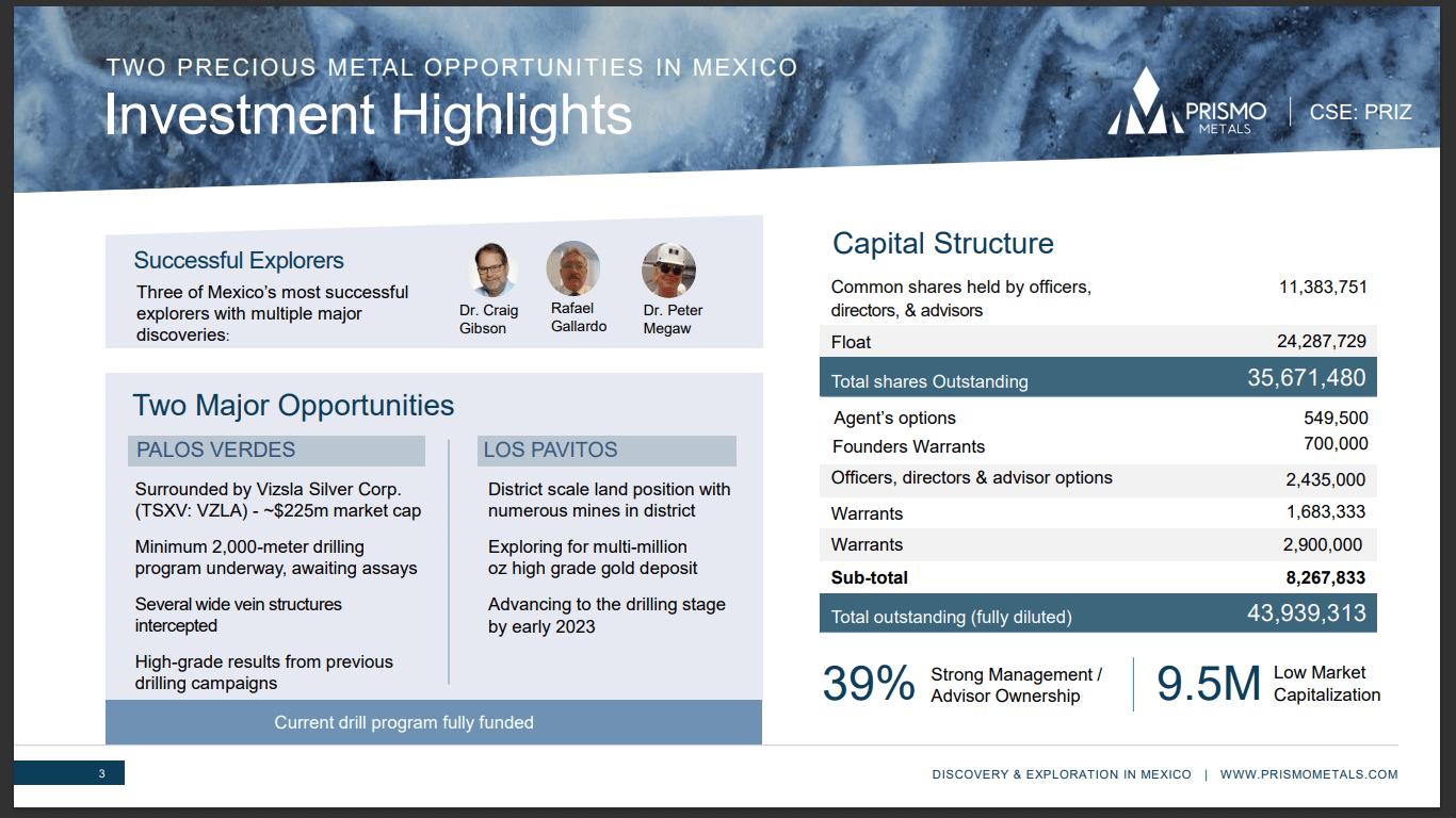 Prismo Metals (PRIZ) - NEW Silver & Gold Exploration in Mexico