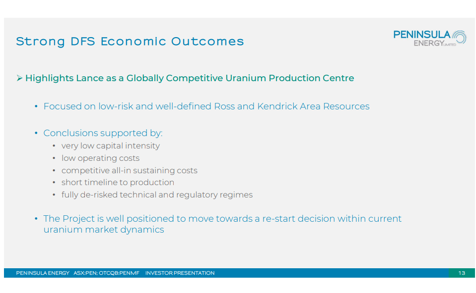 Peninsula Energy (ASX: PEN) - Solid DFS and Only 6 Months Construction Time