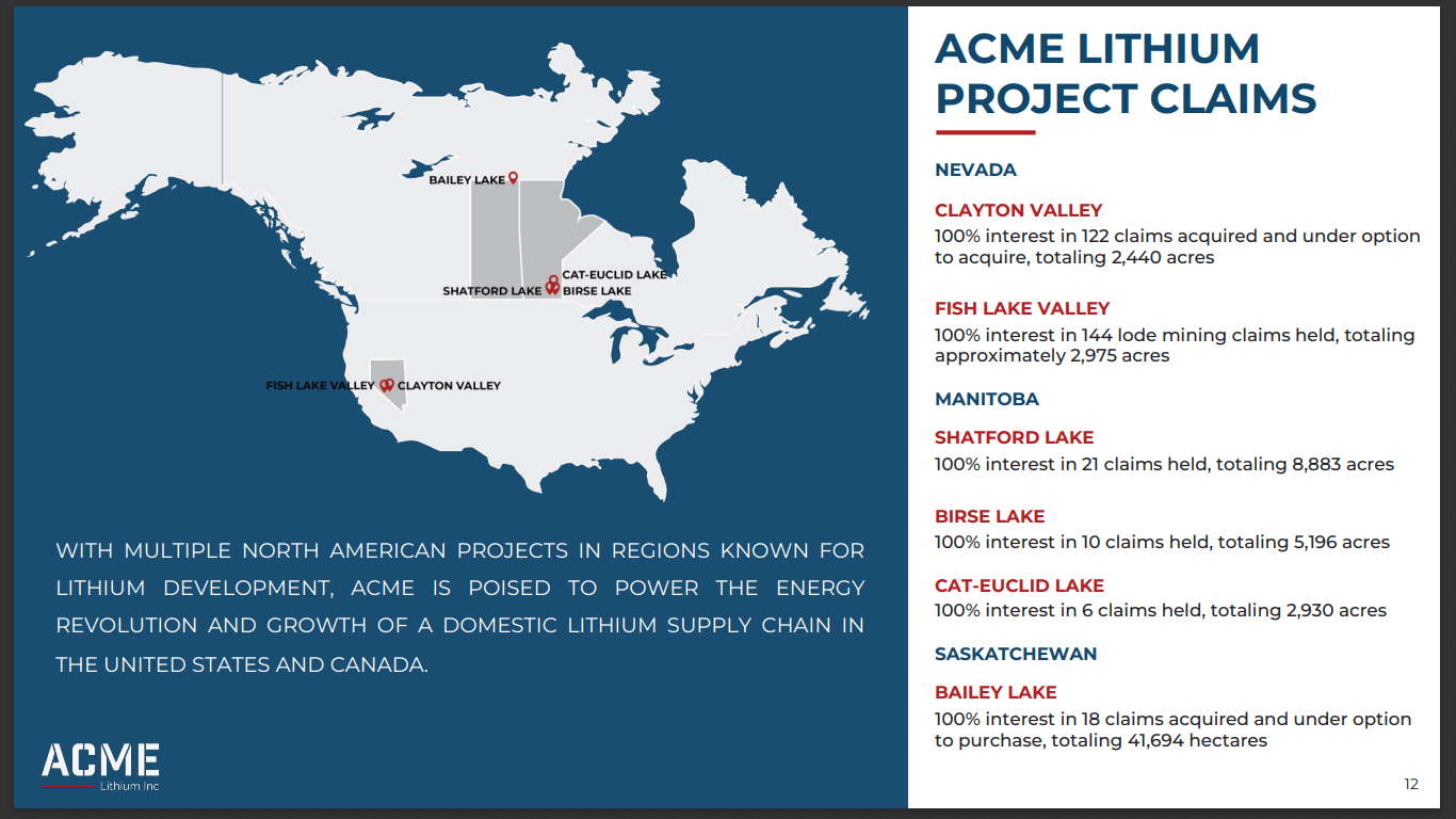 ACME Lithium (ACME) - 2 Projects Next to N. America’s Only Lithium Mines