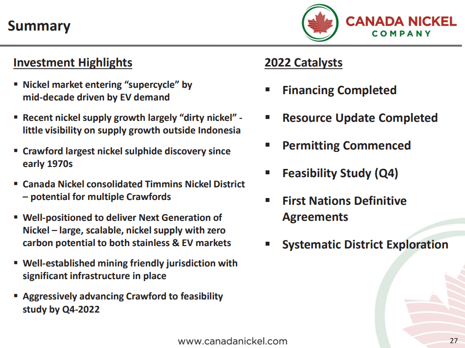 Canada Nickel (TSX-V: CNC) - $3Bn of Carbon Credits with Nickel By-Product?