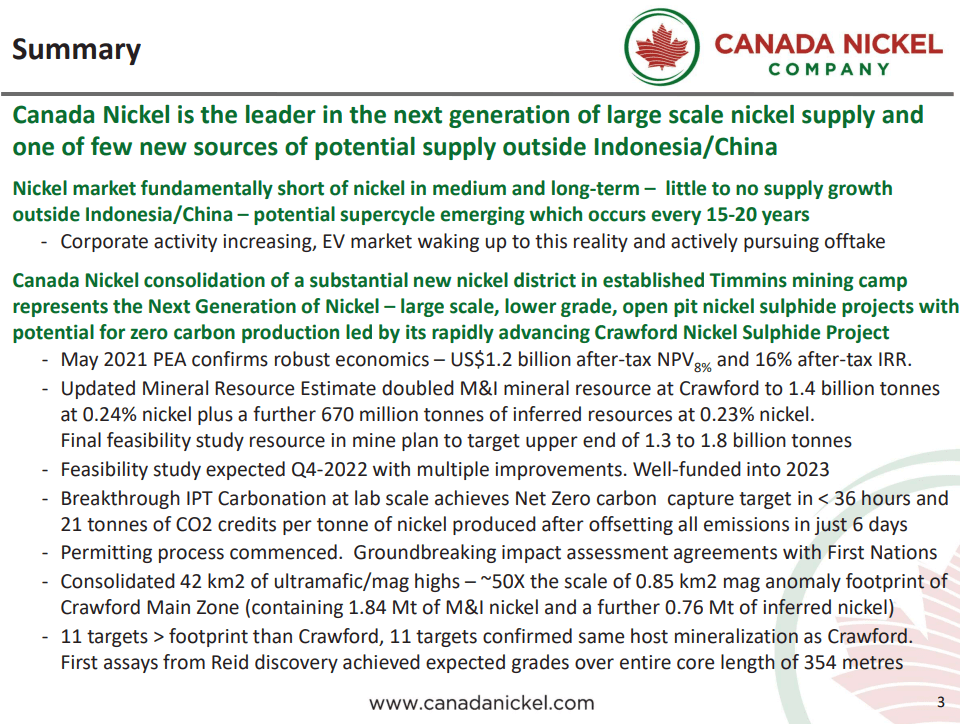 Canada Nickel (TSX-V: CNC) - $3Bn of Carbon Credits with Nickel By-Product?
