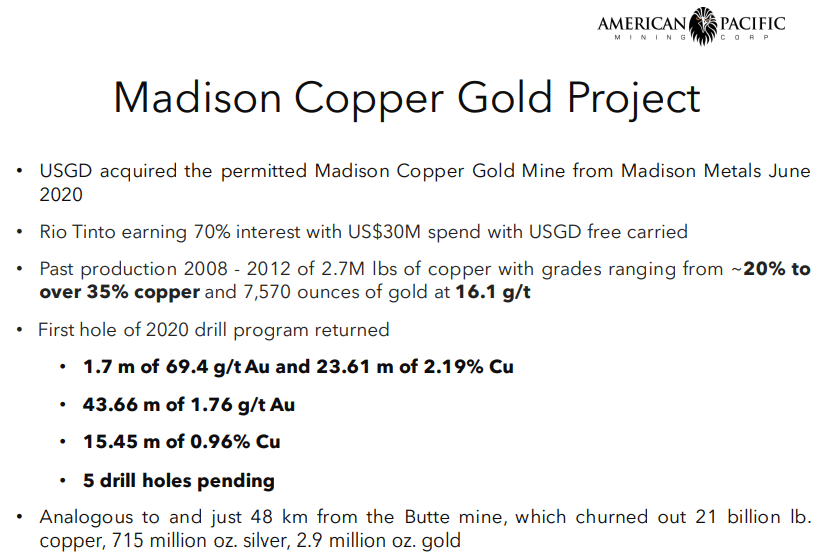 American Pacific Mining (USGD) - JV Model with Rio Tinto and Others