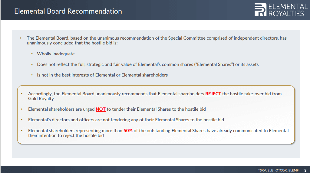 Elemental Royalties - Why Takeover Bid Was Rejected!