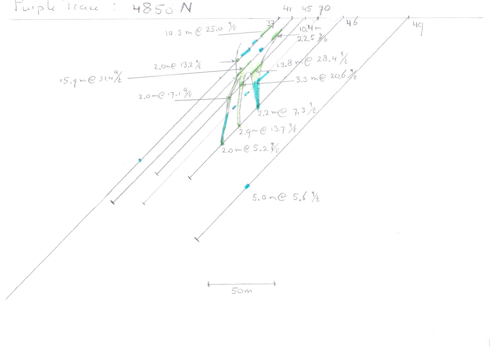 Figure 9: Keats Zone Cross Section 4850 N