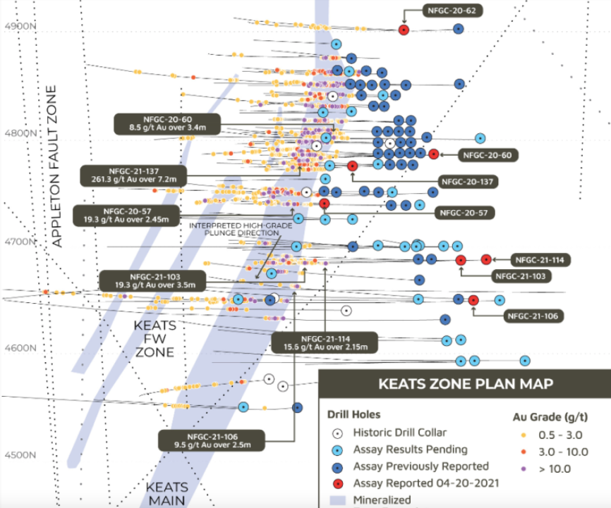 Figure 3: Example of Drillhole Collar Location Plan Provided by New Found Gold– Keats Zone