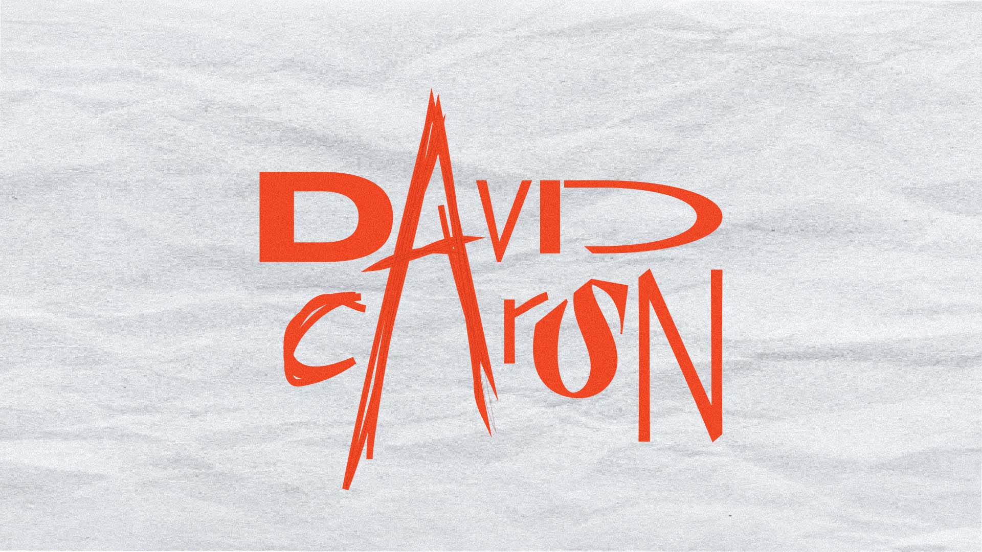 Stylized red typography of the name 'David Carson' on a textured light gray background.