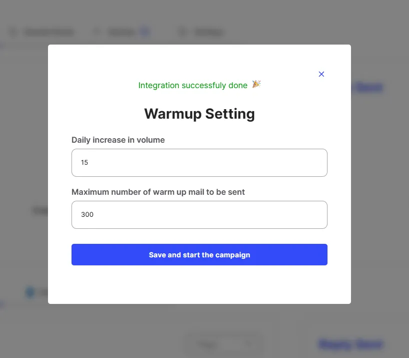 Choose the maximum number of warm up emails you want to send and the daily increase