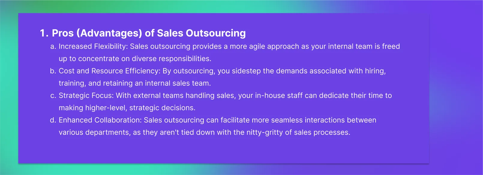 Advantages of Sales Outsourcing
