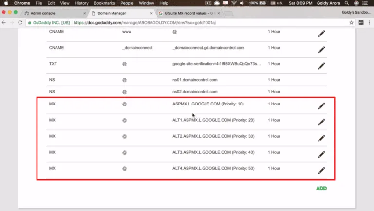 repeat same process to add all 5 mx records