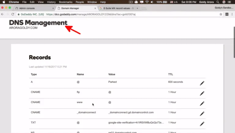 DNS Management in GoDaddy