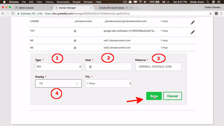 Add record and save in Godaddy