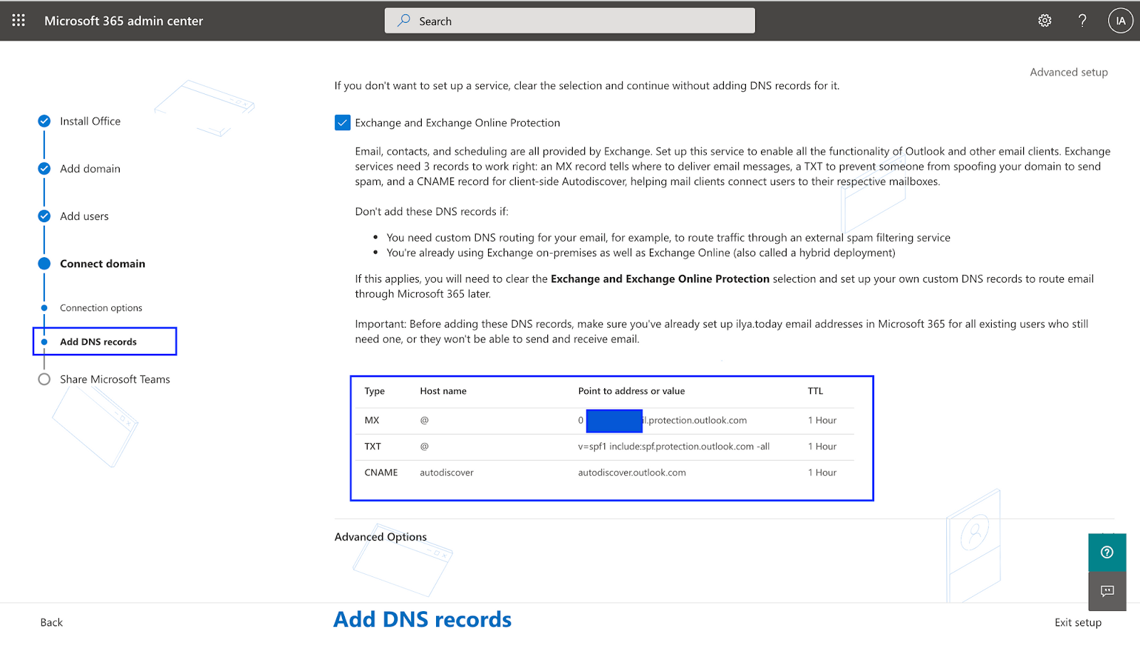 MX Record of Microsoft 365