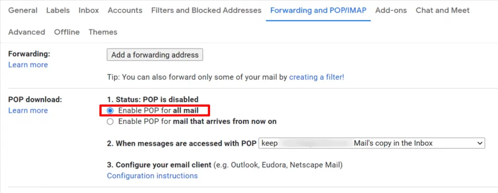 Enable POP for all mail